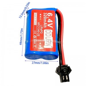 6.4V 2S 320mAh HFC1340 锂铁电池 SM-2P正向公头