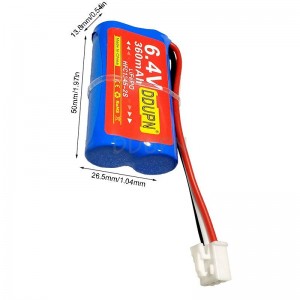 6.4V 360mAh HFC1345-2S锂铁电池 XHB2.54-3P反向公头