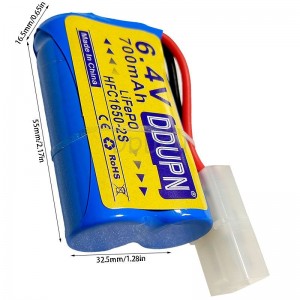 6.4V 2S 700mAh 锂铁电池 KET-2P母端插头 6.4V 2S 700mAh 锂铁电池 KET-2P母端插头