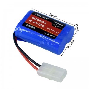 6.4V 2S 900mAh HFC18500锂铁电池 KET-2P母端 正向插头