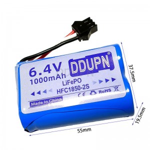 6.4V 1000mAh HFC1850-2S LiFePO锂铁电池 SM-3P正向公头 6.4V 1000mAh HFC1850-2S LiFePO锂铁电池 SM-3P正向公头